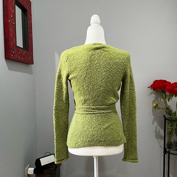NEW Moda Intl Chenille Wrap Tie Fitted Wool Acrylic Plunge Neck Sweater XS NWOT - Picture 3 of 16
